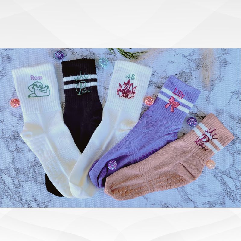 Custom Embroidered Pilates Reformer socks custom name text or logo Personalised